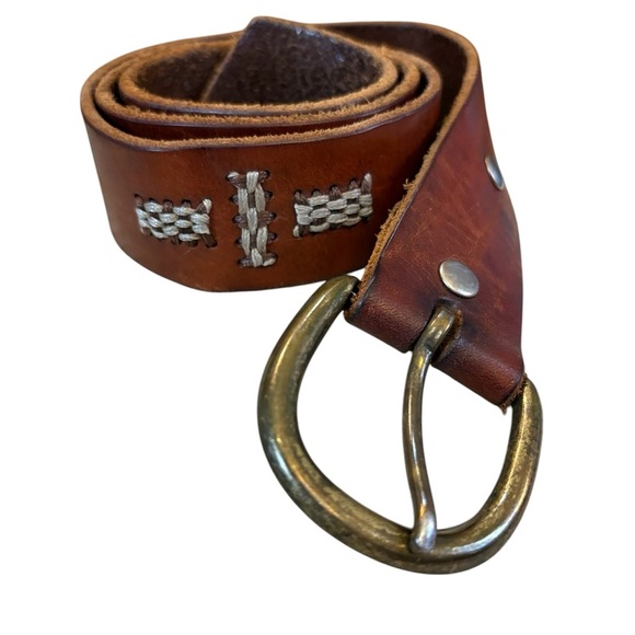 Vintage Brown Leather Belt with Brass Buckle - Picture 1 of 15